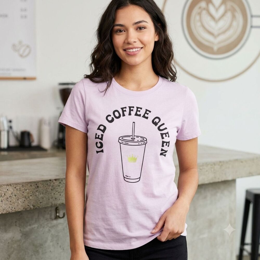 Mighty Fine Iced Coffee Queen T Shirt Small S Lilac Pink Lavender Graphic Tee